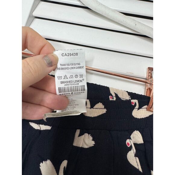 Smashed Lemon Quirky Novelty Swan Print Navy Blue Pull on Pants Size M NWT - Picture 8 of 11
